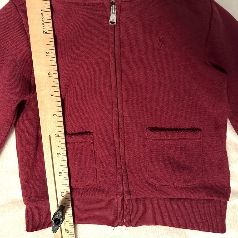 Ralph Lauren Full Zip Up Hoodie Hooded Sweatshirt Baby Girls 12M Burgundy Red - Picture 3 of 6